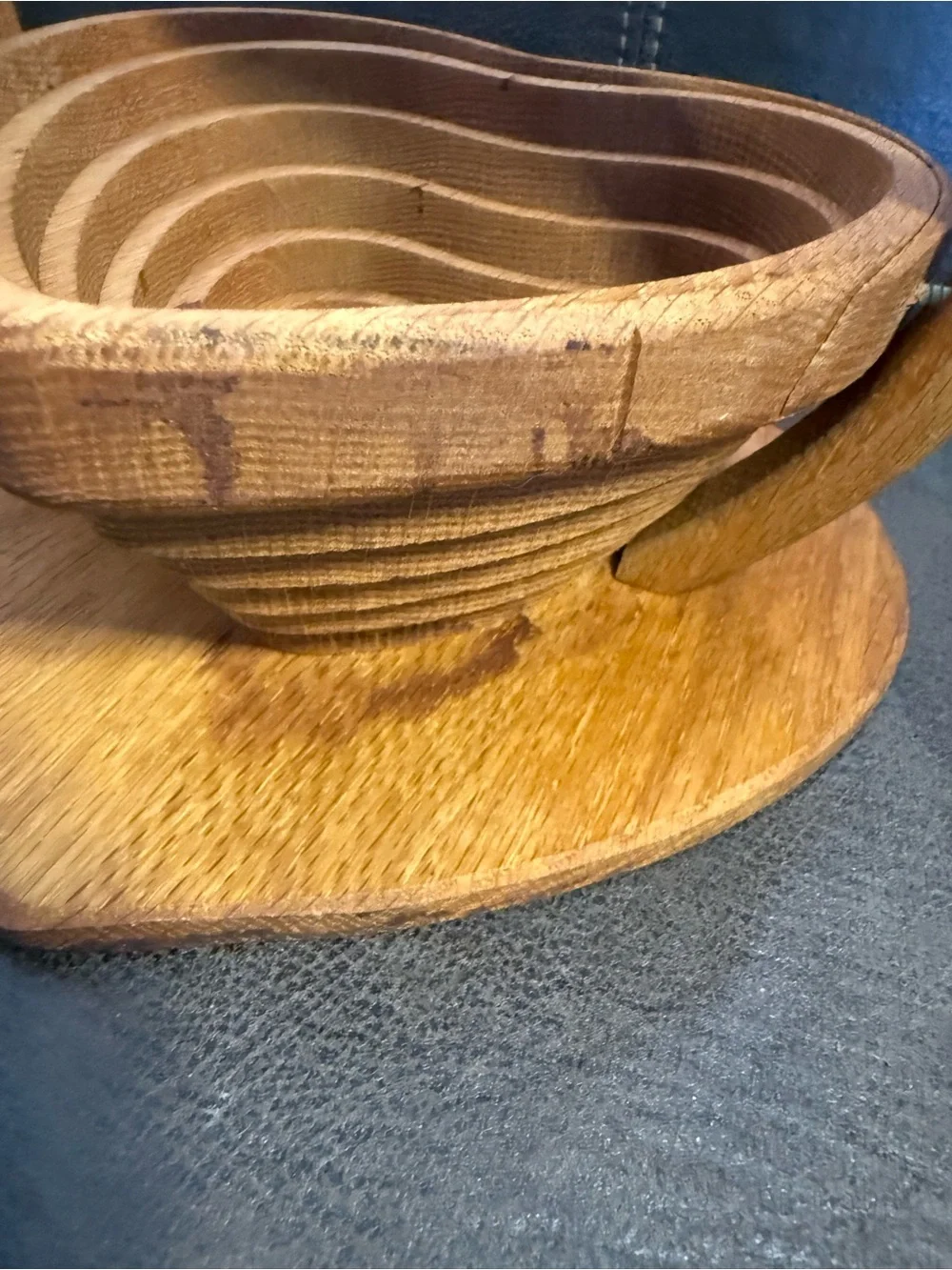 Vtg Heart Shape Basket/Bowl Collapsible HandMade Oak Wooden Decor 10”